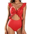 thumbnail image 1 of Charmo Womens Ruffle Cutout One Piece Swimsuits High Waisted Monokini Swimwear Wrap Tie Back Bathing Suits, 1 of 9
