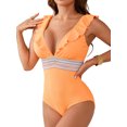 thumbnail image 1 of Charmo Women's Ruffle One Piece Swimsuit V Neck Bathing Suits Ladies Sexy Monokini Swimwear, 1 of 5