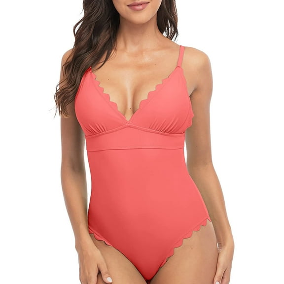 Charmo Women's Scalloped One Piece Swimsuit Bandage Bathing Suits Ladies Sexy Monokini Swimwear