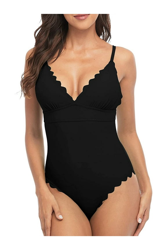 Women's Scalloped One Piece Swimsuit Bandage Bathing Suits Ladies Sexy Monokini Swimwear