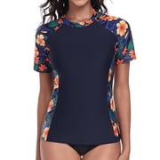 Charmo Women Short Sleeve Swimsuit Tops Sun Protection Rash Guard Quick Dry Swim Shirts UPF 50+