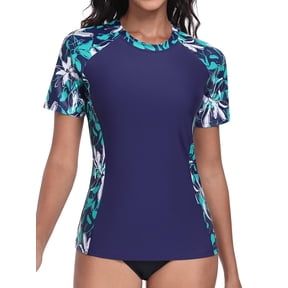 Charmo Women Short Sleeve Swimsuit Tops Sun Protection Rash Guard Quick Dry Swim Shirts UPF 50+