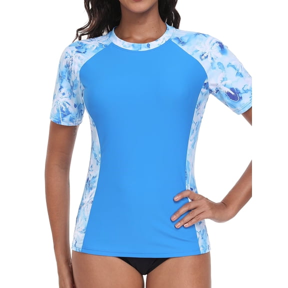Charmo Women Short Sleeve Swimsuit Tops Sun Protection Rash Guard Quick Dry Swim Shirts UPF 50+