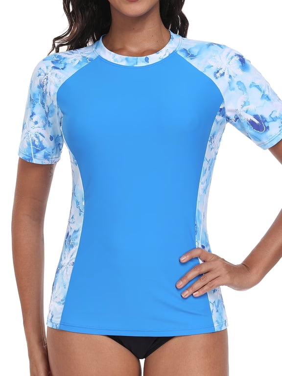 Women Short Sleeve Swimsuit Tops Sun Protection Rash Guard Quick Dry Swim Shirts UPF 50+