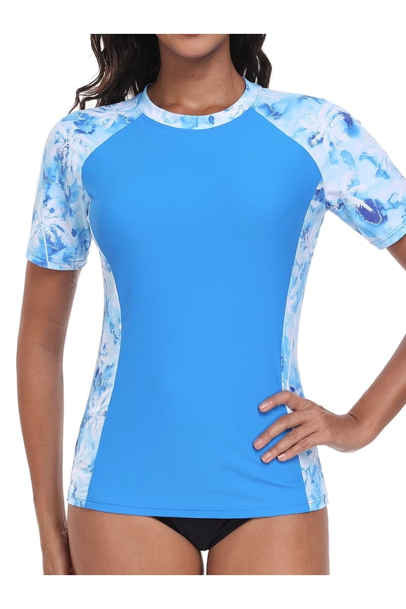Women Short Sleeve Swimsuit Tops Sun Protection Rash Guard Quick Dry Swim Shirts UPF 50+