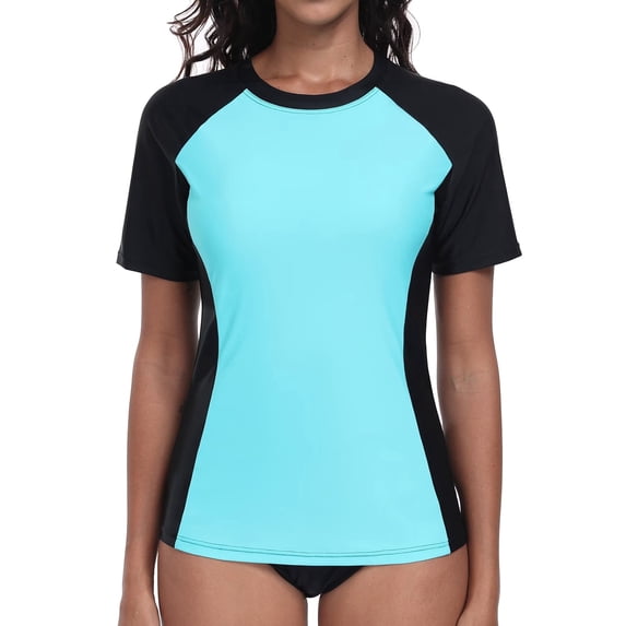 Charmo Women Short Sleeve Swimsuit Tops Sun Protection Rash Guard Quick Dry Swim Shirts UPF 50+