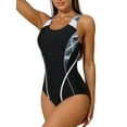 thumbnail image 1 of Charmo Women's Side Spliced One Piece Padded Swimsuits Modest Exercise Racerback Bathing Suit, 1 of 7