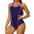 thumbnail image 1 of Charmo Women's Side Spliced One Piece Padded Swimsuits Modest Exercise Racerback Bathing Suit, 1 of 6