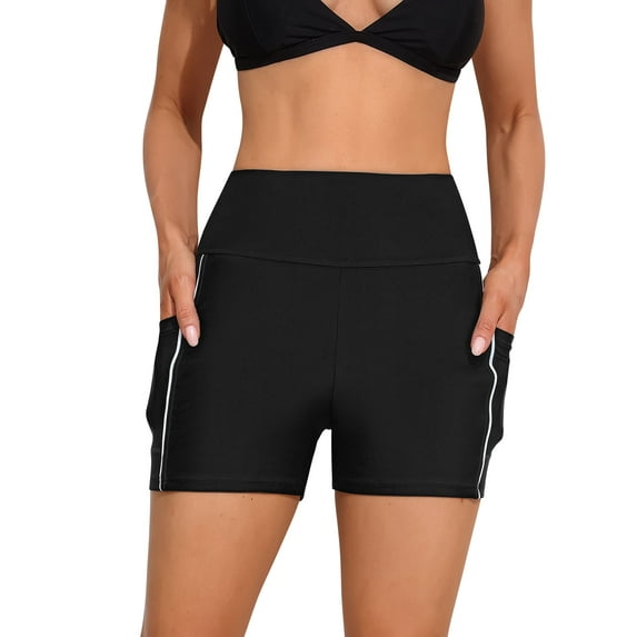 Charmo Women's Sporty Swim Shorts Stretchy Board Shorts Boyleg Swim Bottoms with Pockets