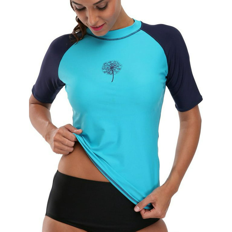 Charmo Women's Swim Colorblock Rashguard Short Sleeve Rash Guard Shirt Tops  