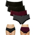 thumbnail image 1 of Charmo Women's Underwear Cotton Brief Panties Soft Lace Trim Hipster 4 Pack, Black, 1 of 7