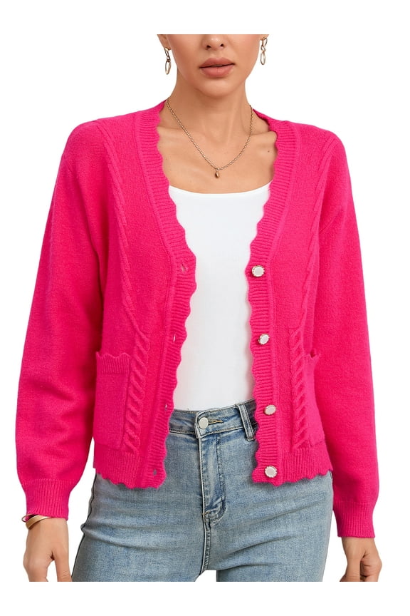Women's V Neck Button Front Knit Cardigan Sweater Outerwear