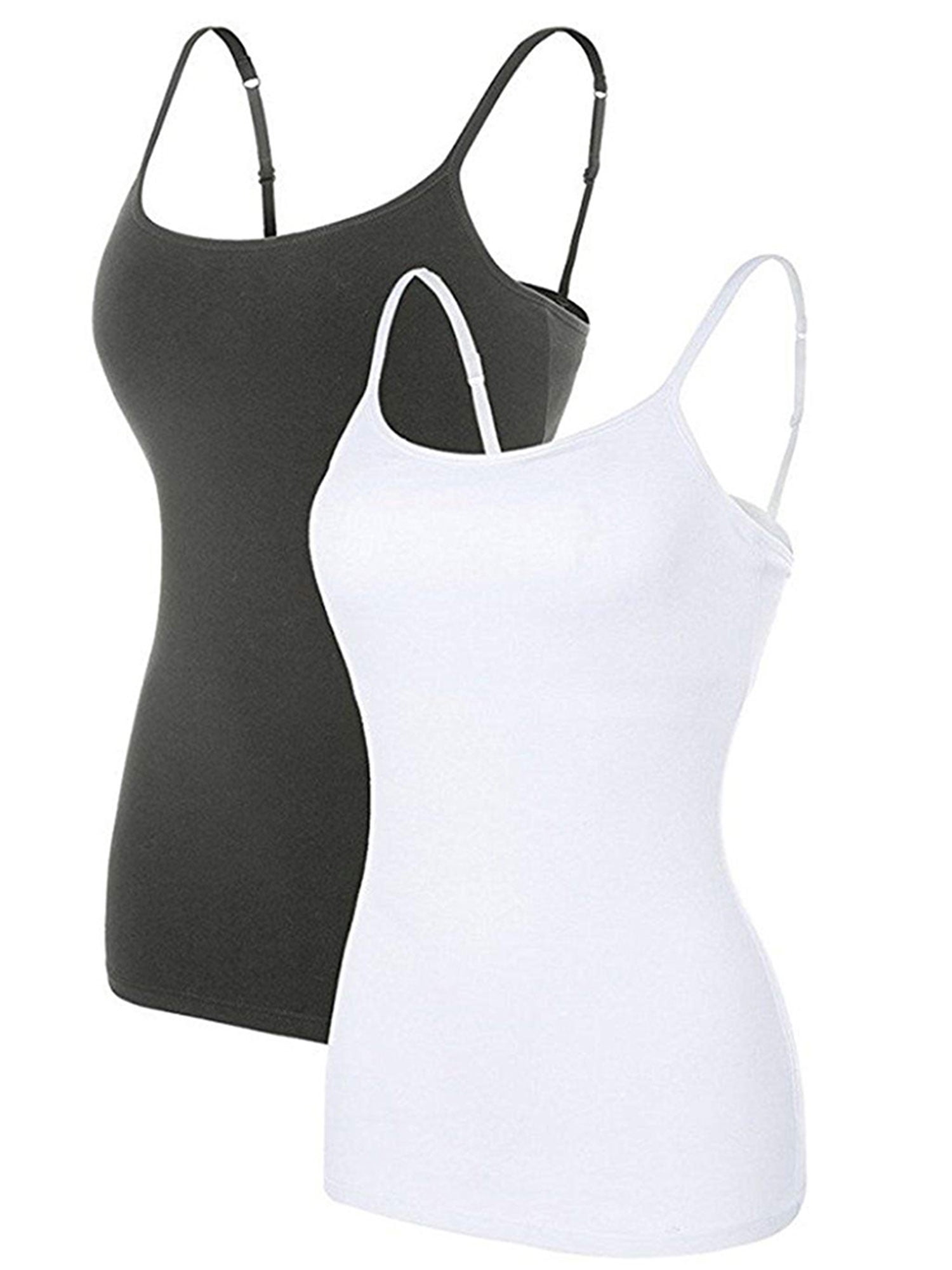 Active Products Cami Camisole Built in Shelf Bra Adjustable Spaghetti Strap  Tank Top,Small,Classic White : : Clothing, Shoes & Accessories