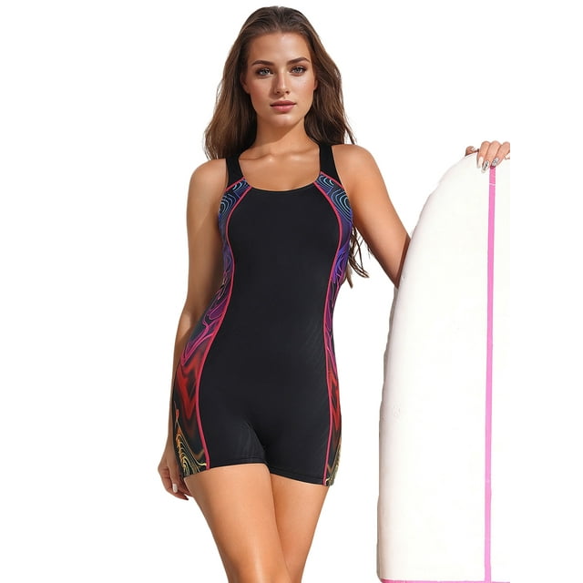 Charmo Womens 1 Piece Back Coverage Athletic Swimwear Boyleg Water Aerobic Lap Swimming Suit