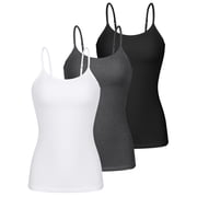 Charmo 3-packs Cotton Scoop Neck Tank Tops for Womens Adjustable Spaghetti Strap Undershirts Basic Camisole with Shelf Bra