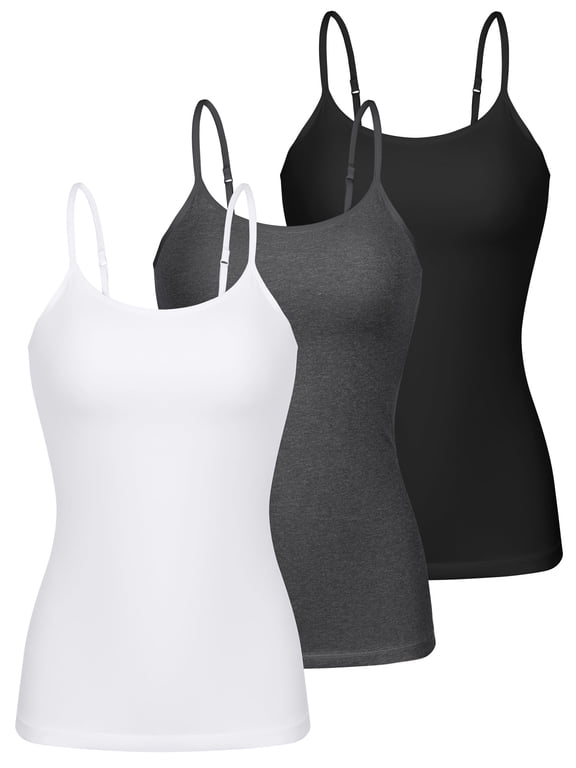 3-packs Cotton Scoop Neck Tank Tops for Womens Adjustable Spaghetti Strap Undershirts Basic Camisole with Shelf Bra