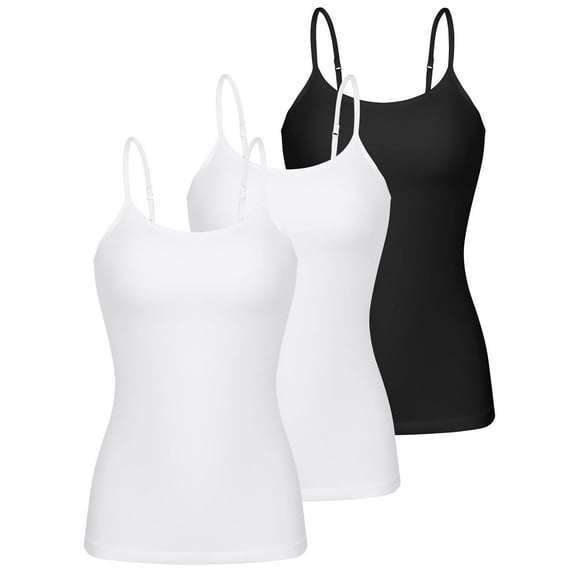 Charmo 3-packs Cotton Scoop Neck Tank Tops for Womens Adjustable Spaghetti Strap Undershirts Basic Camisole with Shelf Bra