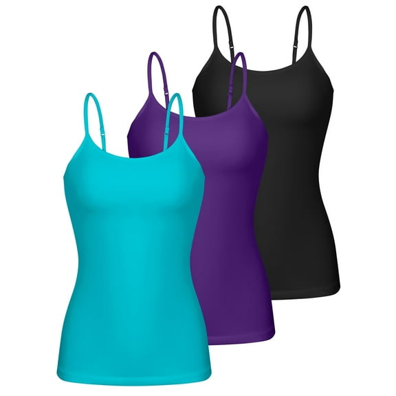 Charmo 3-packs Cotton Scoop Neck Tank Tops for Womens Adjustable Spaghetti Strap Undershirts Basic Camisole with Shelf Bra