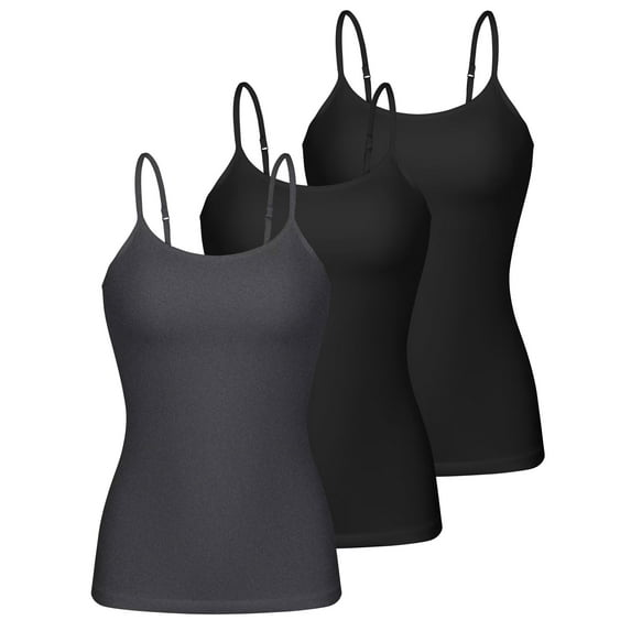 Charmo 3-packs Cotton Scoop Neck Tank Tops for Womens Adjustable Spaghetti Strap Undershirts Basic Camisole with Shelf Bra