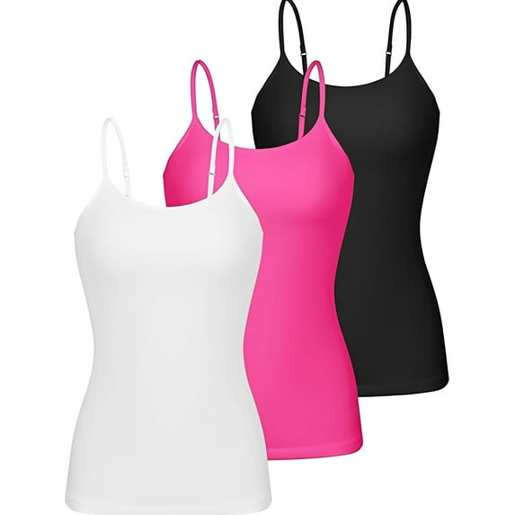 Charmo 3-packs Cotton Scoop Neck Tank Tops for Womens Adjustable Spaghetti Strap Undershirts Basic Camisole with Shelf Bra