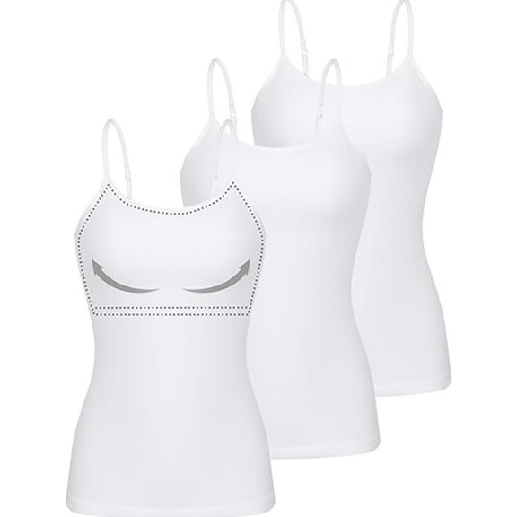 Charmo Womens 3-packs Cotton Scoop Neck Tank Tops Adjustable Spaghetti Strap Undershirts with Shelf Bra