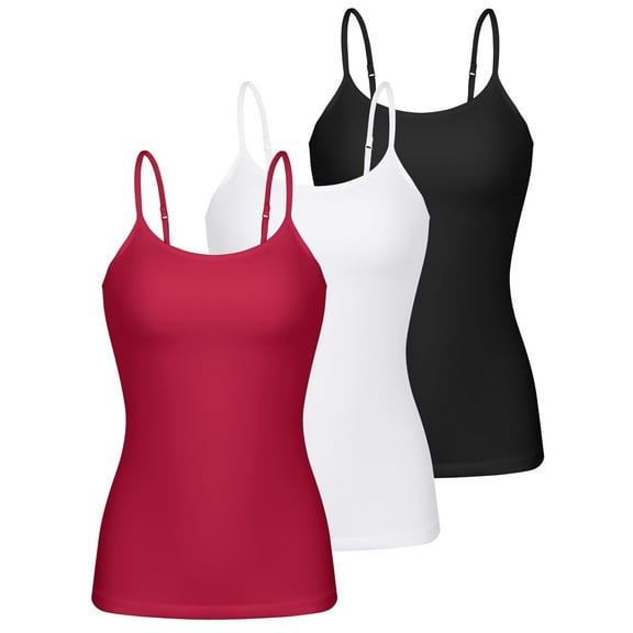 Charmo 3-packs Cotton Scoop Neck Tank Tops for Womens Adjustable Spaghetti Strap Undershirts Basic Camisole with Shelf Bra