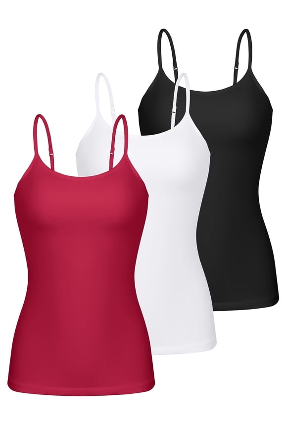 3-packs Cotton Scoop Neck Tank Tops for Womens Adjustable Spaghetti Strap Undershirts Basic Camisole with Shelf Bra