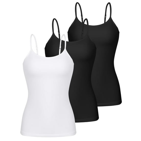 Charmo 3-packs Cotton Scoop Neck Tank Tops for Womens Adjustable Spaghetti Strap Undershirts Basic Camisole with Shelf Bra