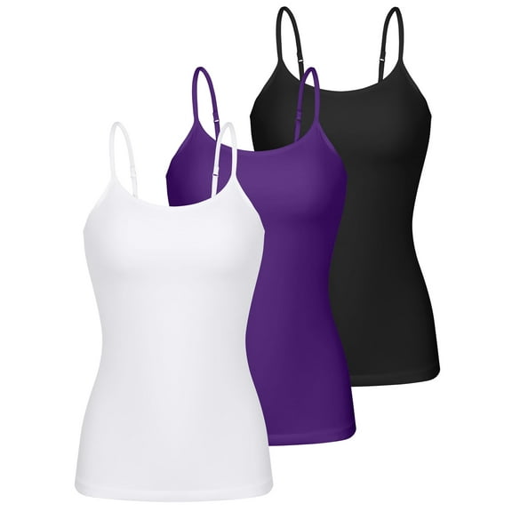Charmo 3-packs Cotton Scoop Neck Tank Tops for Womens Adjustable Spaghetti Strap Undershirts Basic Camisole with Shelf Bra