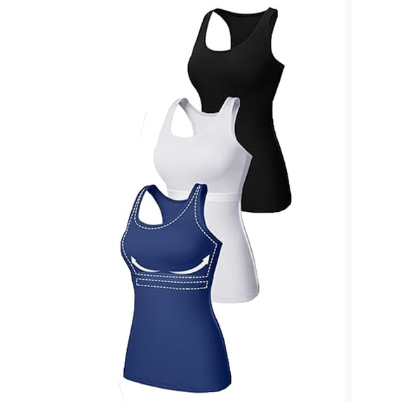 Charmo Womens 3-packs Cotton Tank Tops Fitting Racerback Undershirts Base Layer Camisole with Shelf Bra