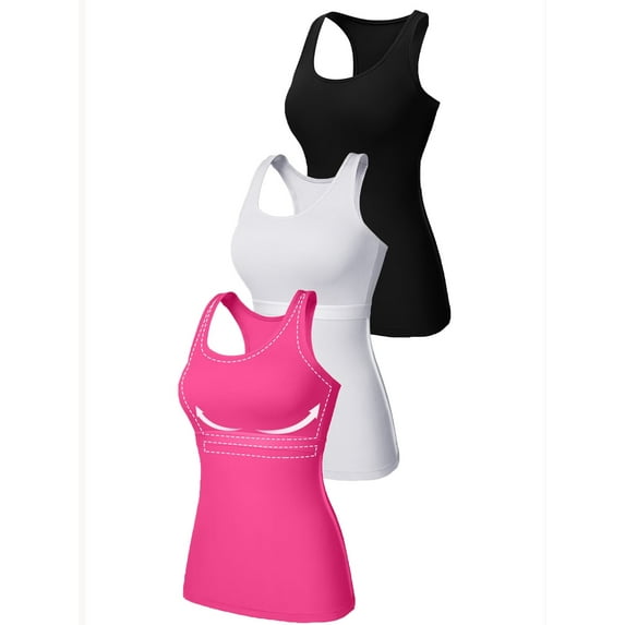 Charmo Womens 3-packs Cotton Tank Tops Fitting Racerback Undershirts Base Layer Camisole with Shelf Bra