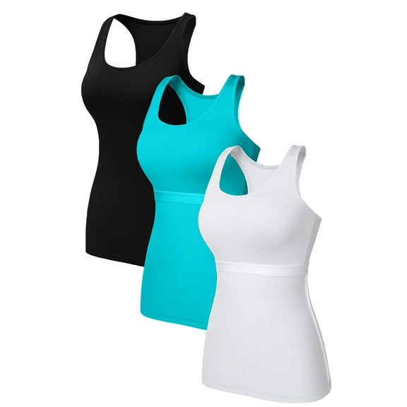 Charmo Womens 3-packs Cotton Tank Tops Square Neck Camisole Racerback Undershirts Built-in Shelf Bra