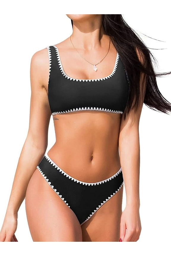Womens Bikinis Bathing Suit Sporty Crop Top Two Piece Swimsuit
