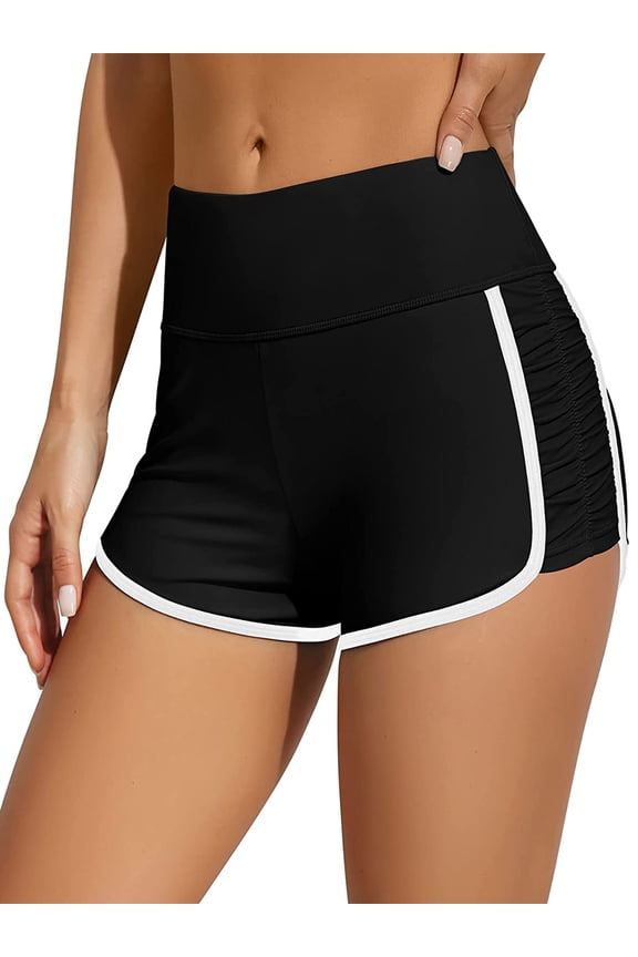 Womens Boyleg Swim Shorts High Waisted Tummy Control Sporty Swim Bottoms