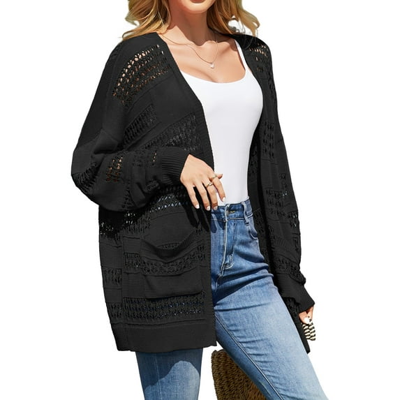 Charmo Womens Cardigan Sweater Lightweight Cardigan Oversized Open Front Long Sleeved Sweater with Pockets