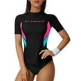 thumbnail image 1 of Charmo Womens Color Contrast Swim Shirt Tops UV Protection Short Sleeve Rash Guard, 1 of 6