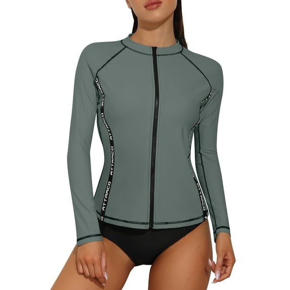 Charmo Womens Crew Neck Rash Guard Color Blocked UPF 50+ SwimSuit