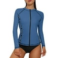 thumbnail image 1 of Charmo Womens Crew Neck Rash Guard Color Blocked UPF 50+ SwimSuit, 1 of 6