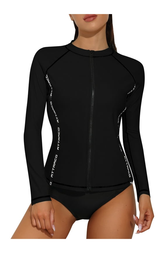 Womens Crew Neck Rash Guard Color Blocked UPF 50+ SwimSuit