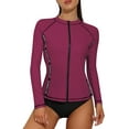 thumbnail image 1 of Charmo Womens Crew Neck Rash Guard Color Blocked UPF 50+ SwimSuit, 1 of 6