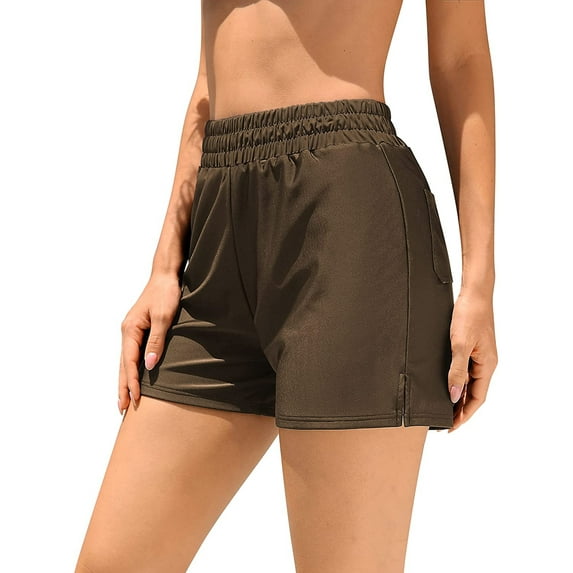 Charmo Womens Elastic Waist Swim Shorts High Waisted Tummy Control Swimming Shorts