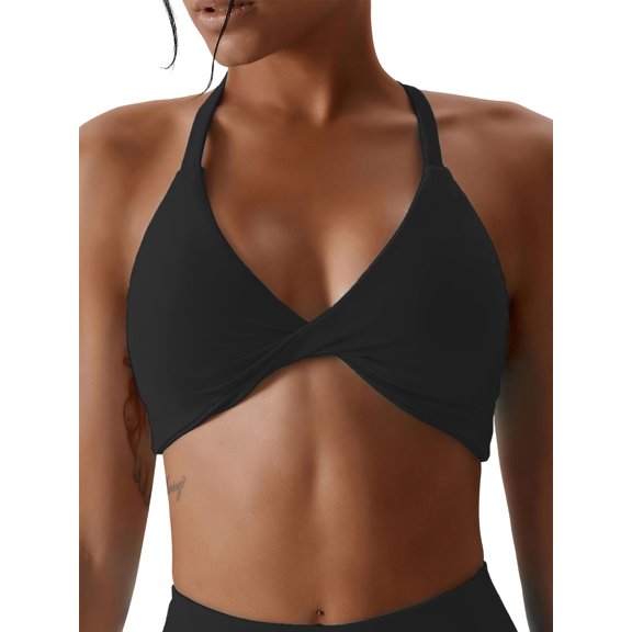 Charmo Womens Front Twist Sports Bra Stappy Padded Yoga Bra