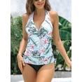 thumbnail image 1 of Charmo Womens Halter V Neck Tankini Bathing Suits Side Drawstring Two Piece Swimsuits, 1 of 7