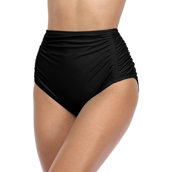 Charmo Womens High Waisted Bikini Bottom Ruched Side Swimsuits Bottoms Solid Tankini Briefs