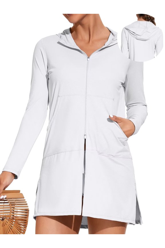 Womens Lightweight Rash Guard UPF 50+ Sun Protection Hoodie Swimm Shirts with Pockets