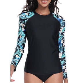 Charmo Women Long Sleeve Swimsuit Tops Sun Protection Rash Guard UPF 50+ Swim Shirts(No Thumb Holes)