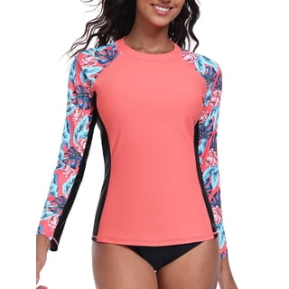 Charmo Women Long Sleeve Swimsuit Tops Sun Protection Rash Guard UPF 50+ Swim Shirts(No Thumb Holes)