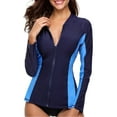 thumbnail image 1 of Charmo Womens Long Sleeve Rashguard Swimsuit Zip Front Color Block Tankini Sun Protection Rash Guard, 1 of 6