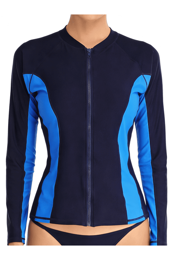 Women's Rash Guard UPF50+ SPF UV Protection Long Sleeve Swimsuit Tops Zip Front Swim Shirts Yoga Hiking Shirt Tops