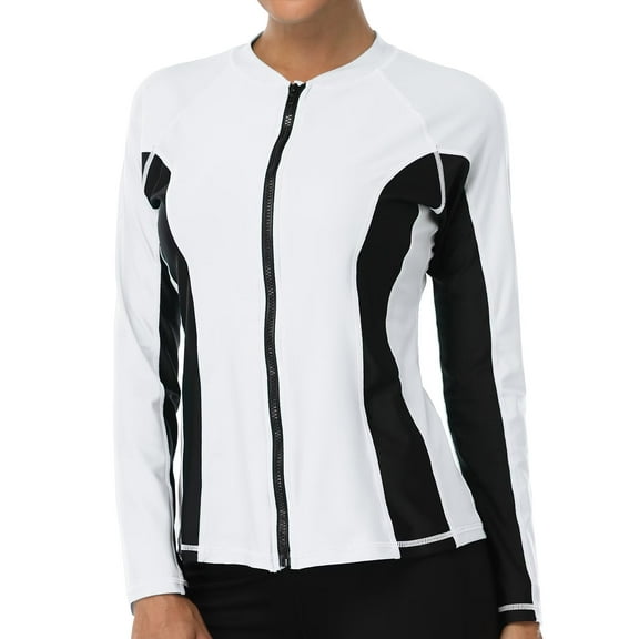 Charmo Women's Rash Guard UPF50 SPF UV Protection Long Sleeve Swimsuit Tops Zip Front Swim Shirts Yoga Hiking Shirt Tops